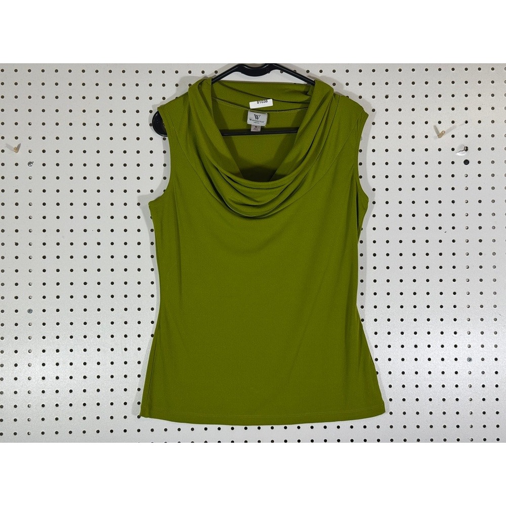 Worthington Stretch Cowl Neck Tank Top Olive Green Sleeveless Blouse Womens M